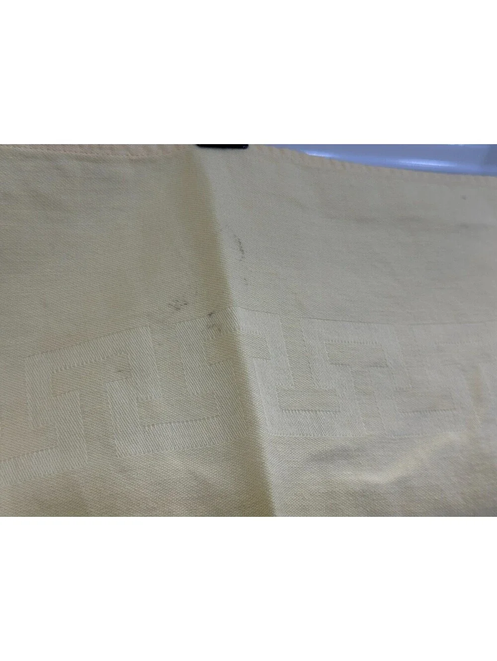Vintage Fleur de lis Tablecloth Topper Flower Light Tan Geometric Border